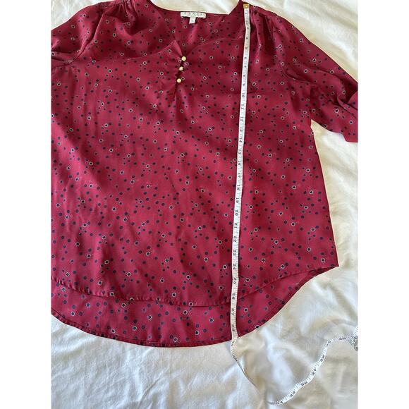 Chaus New York Maroon Floral Polka Dot Blouse – Size Large - Picture 5 of 8